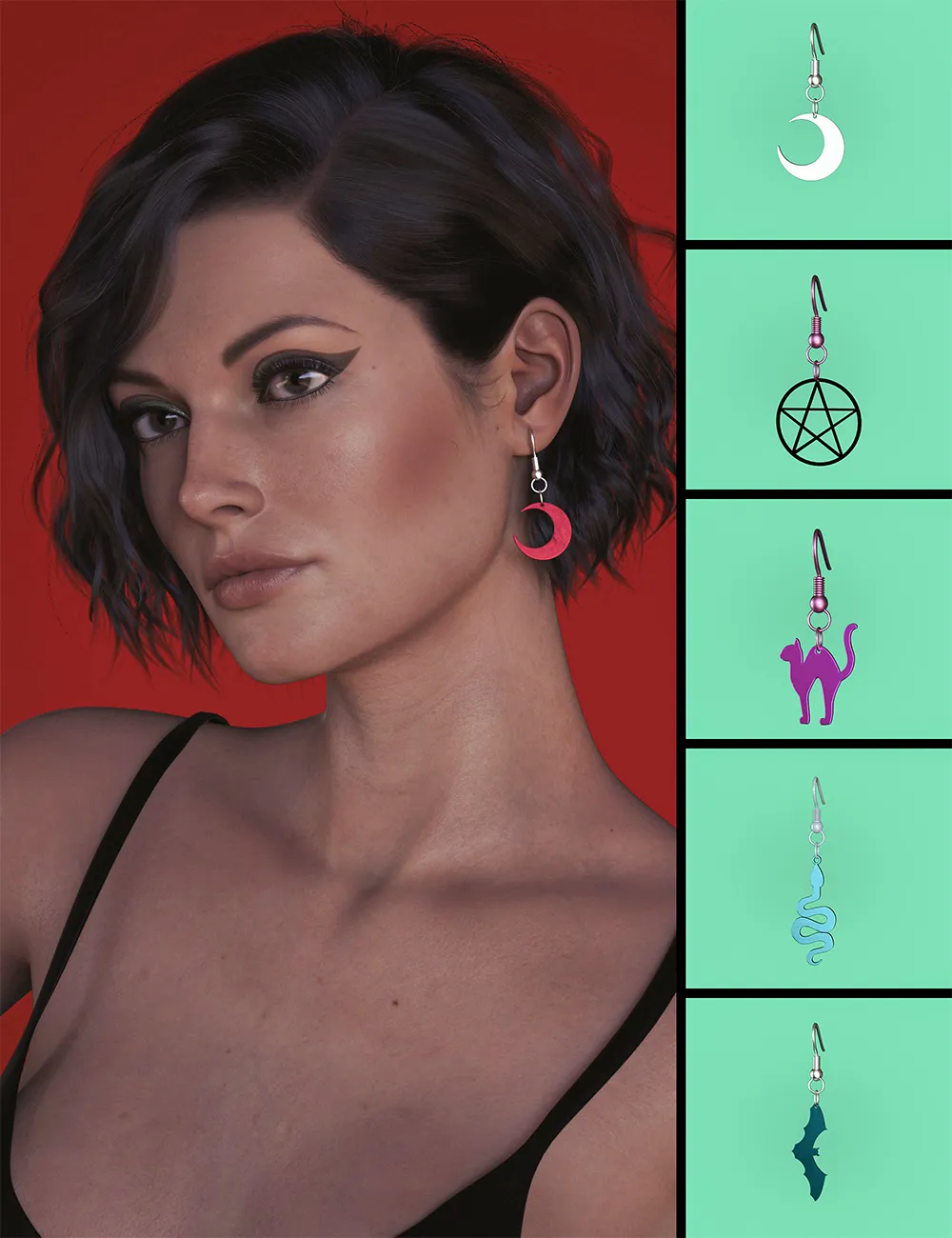 BW Halloween Earrings Set for Genesis 8 and Genesis 8.1 Females_DAZ3D下载站