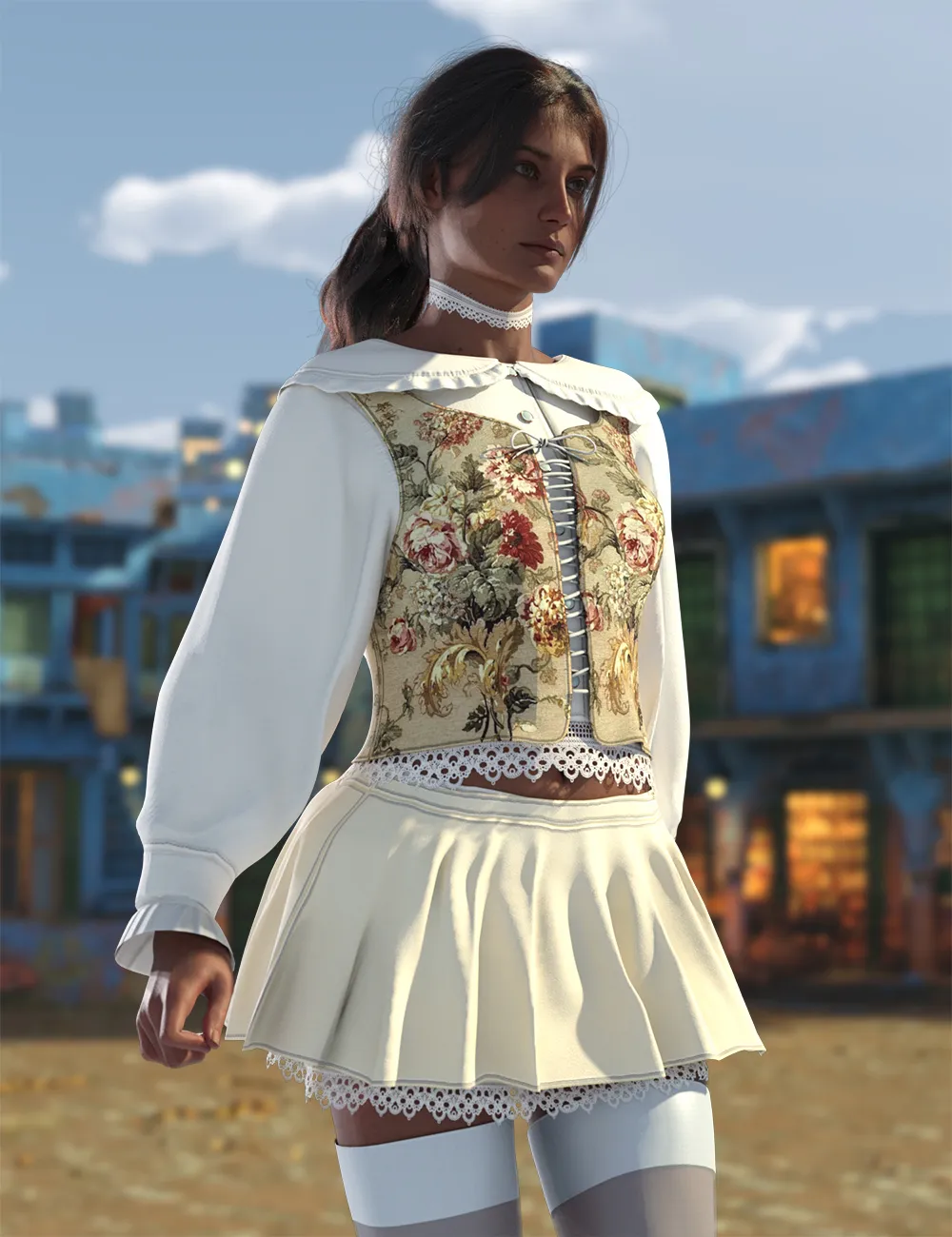 dForce Floral Corset Outfit for Genesis 9_DAZ3D下载站