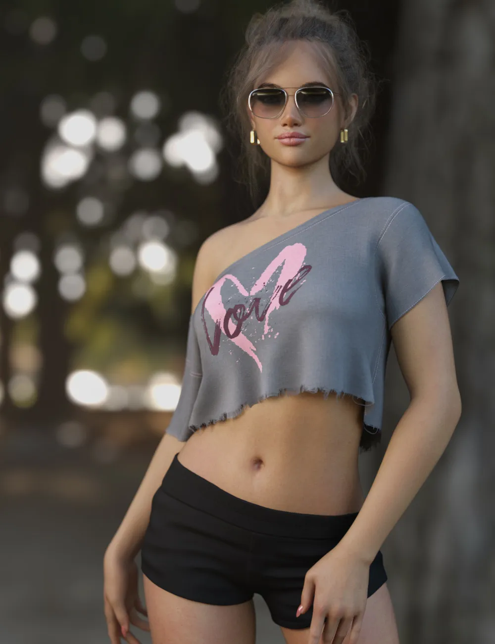 dForce Off Shoulder Midriff Tee for Genesis 9new _DAZ3D下载站