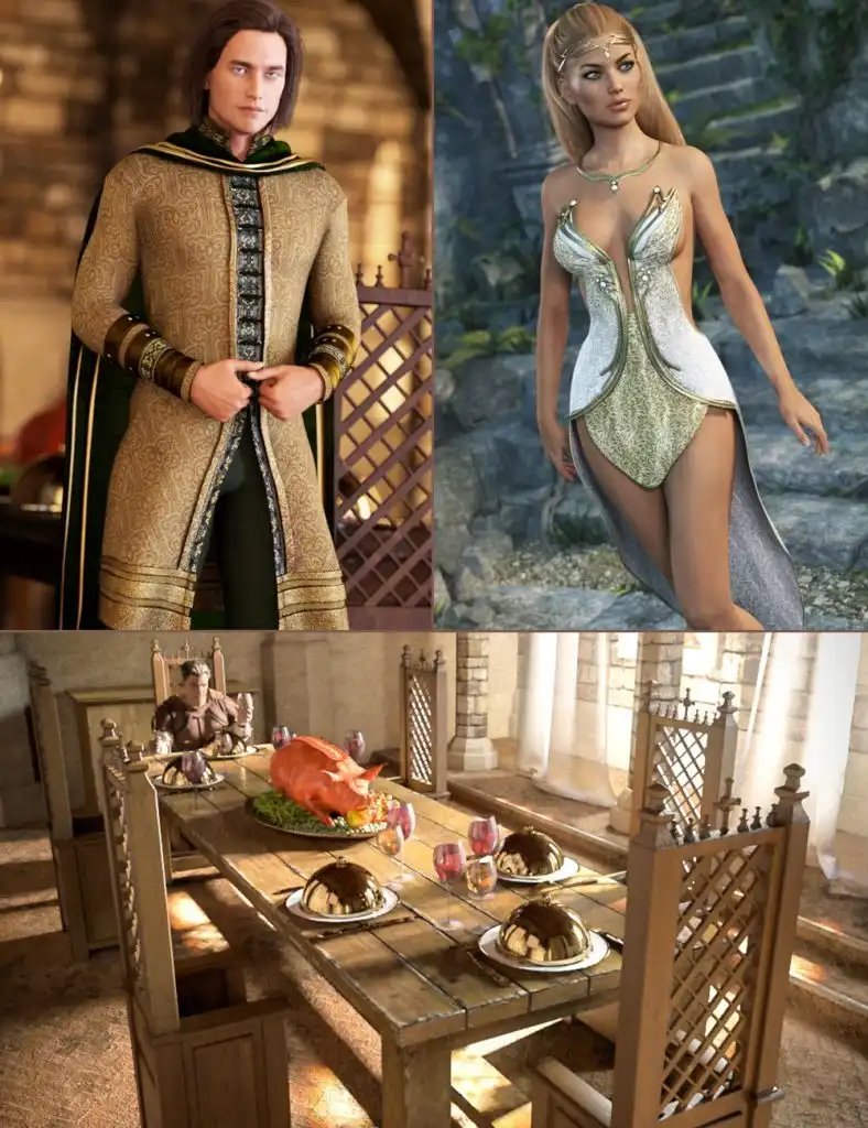 Ancient Dining Hall Bundle_DAZ3D下载站