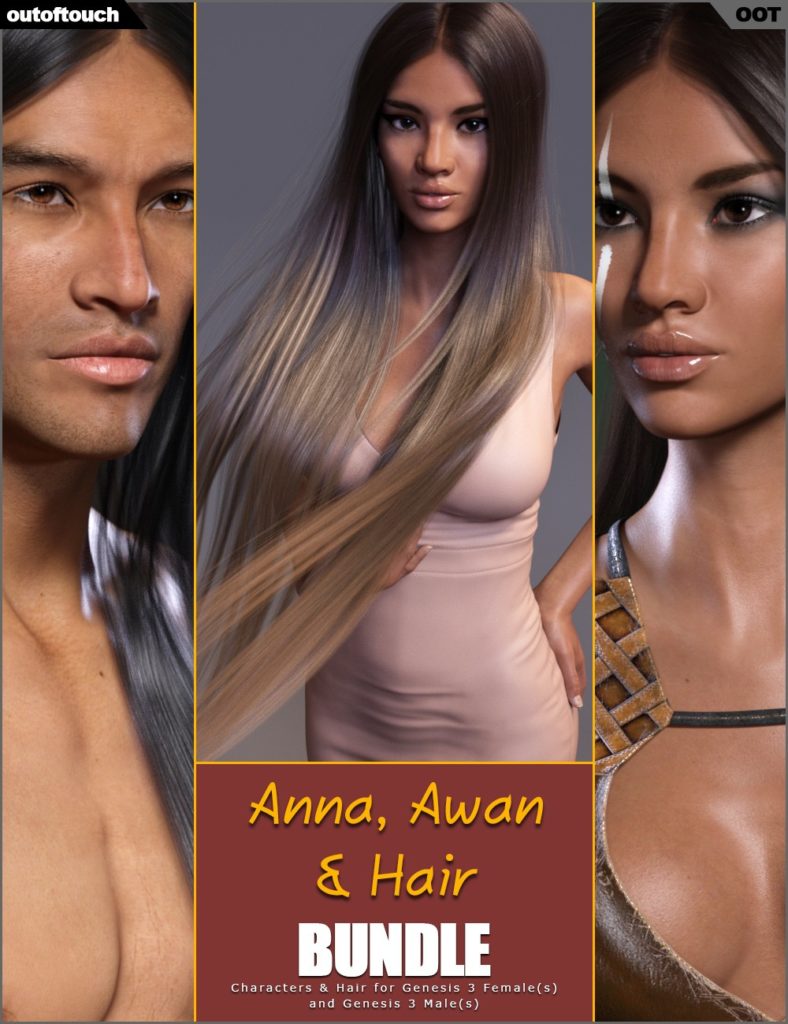 Anna HD and Awan HD plus Sleeky Hair Bundle_DAZ3D下载站