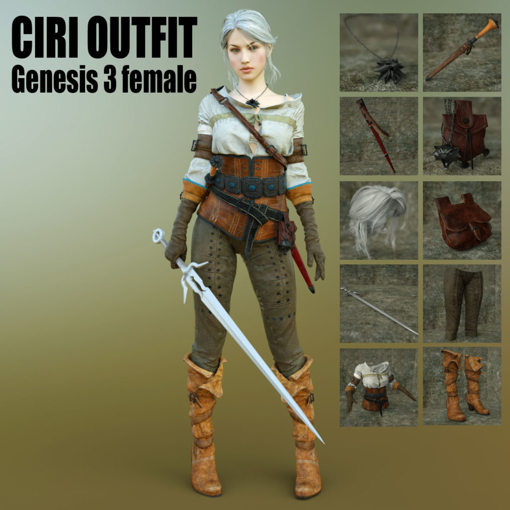 Ciri Outfit for Genesis 3 Female(s)_DAZ3D下载站