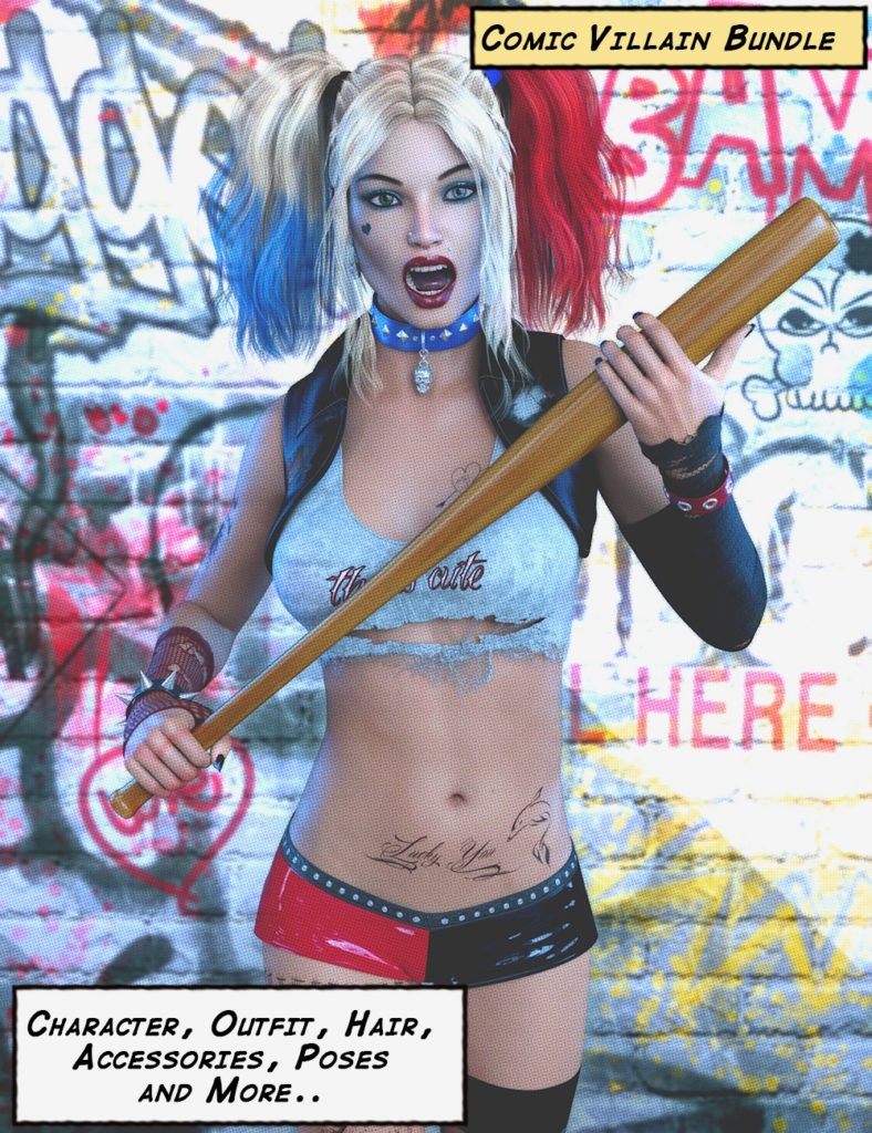 Comic Villain Bundle – Character, Outfit, Hair, Jewellery, Poses and More_DAZ3D下载站