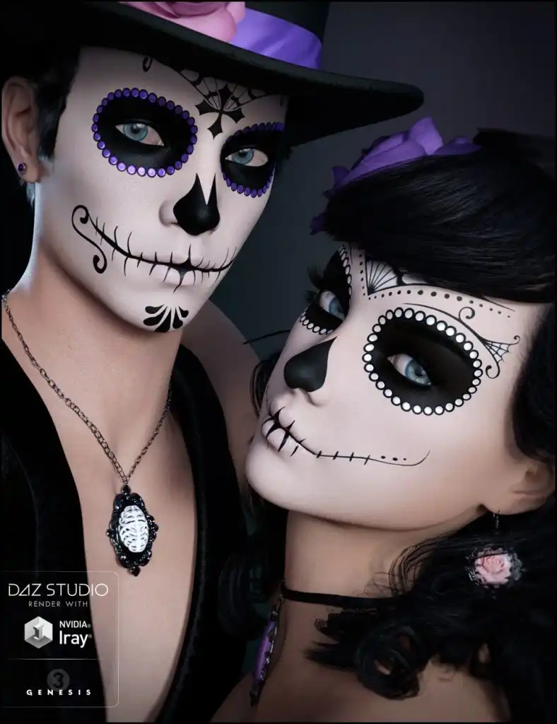 Sugar Skulls Bundle: Characters, Accessories and Poses_DAZ3D下载站
