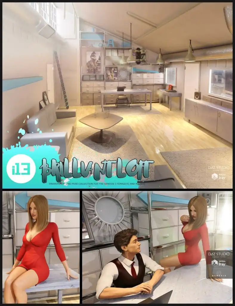 i13 Brilliant Loft Environment and Poses_DAZ3DDL