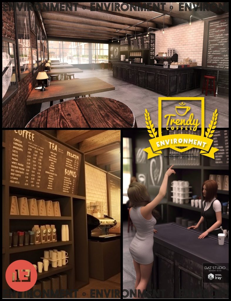 i13 Trendy Coffee Shop Environment_DAZ3D下载站