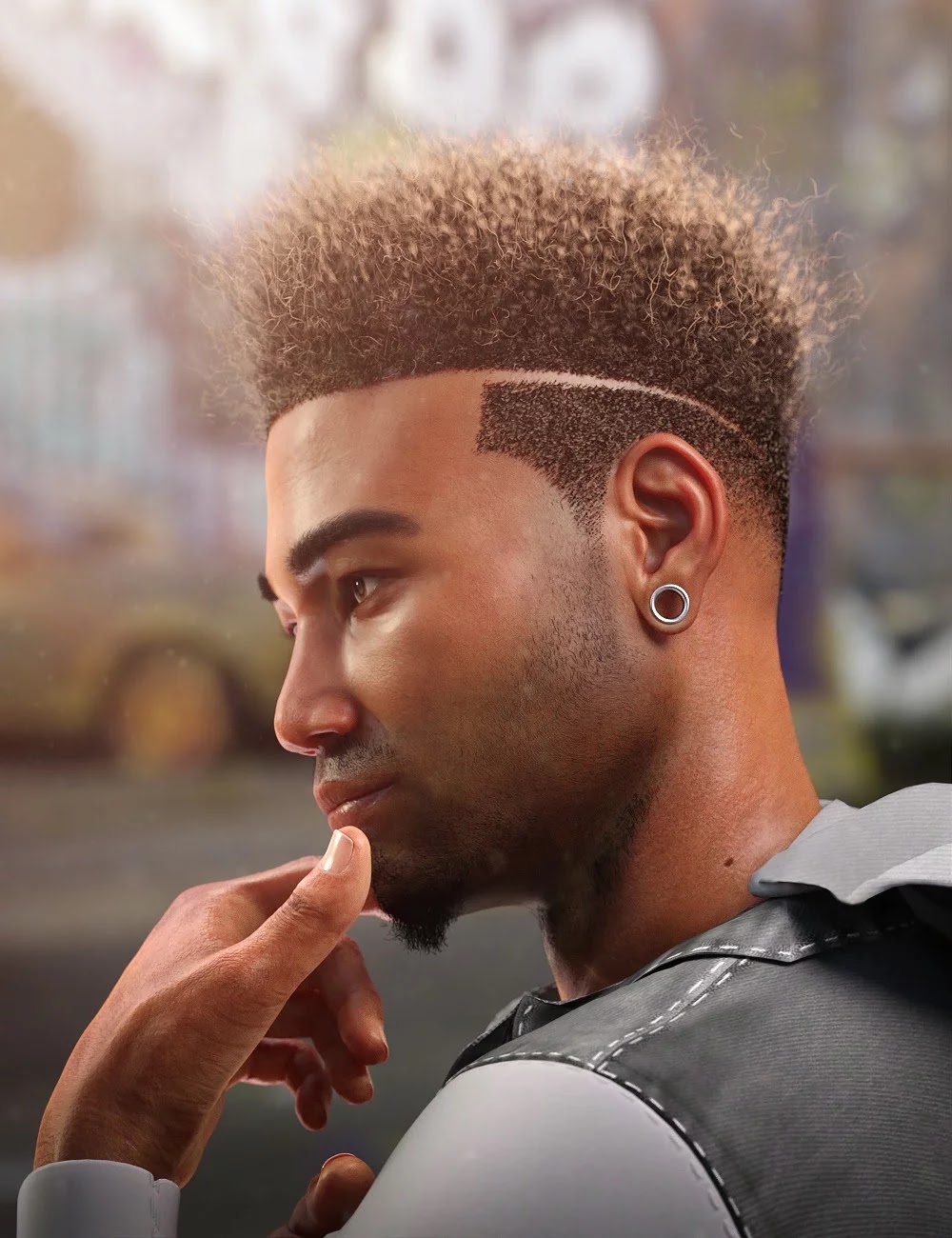 Afro Fade Hair for Genesis 3 and 8_DAZ3D下载站
