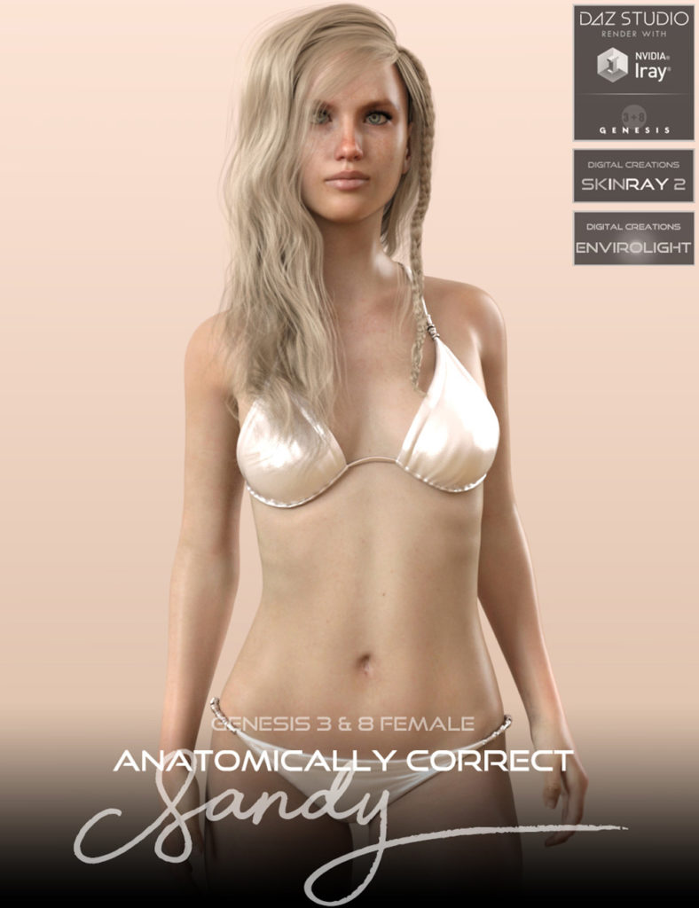 Anatomically Correct: Sandy for Genesis 3 and Genesis 8 Female_DAZ3D下载站