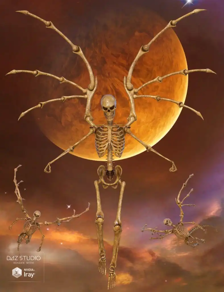 Boned Wings for Genesis 3 and 8 and Midnight Skeleton_DAZ3DDL