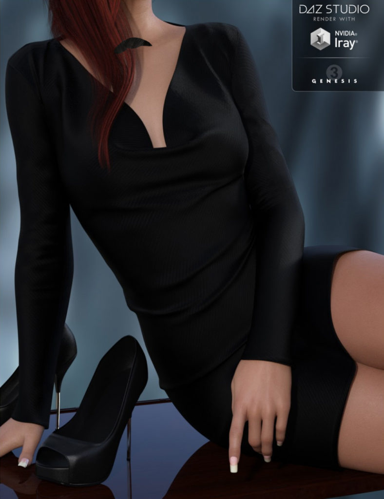 Cowl Neck Dress and Heels for Genesis 3 Female(s)_DAZ3D下载站