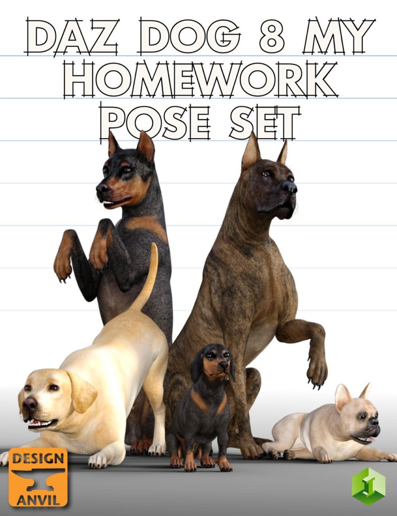 Daz Dog 8 My Homework Pose Set_DAZ3D下载站