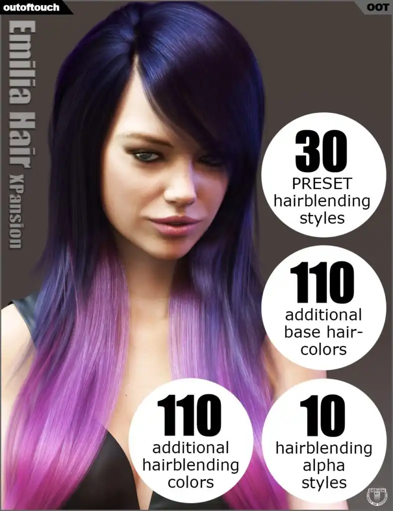 Emilia Hair and OOT Hairblending 2.0 Texture XPansion_DAZ3D下载站