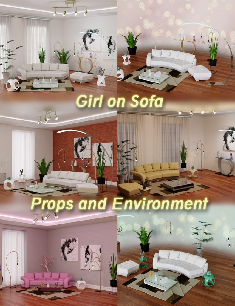 Girl on Sofa Props and Environment_DAZ3D下载站