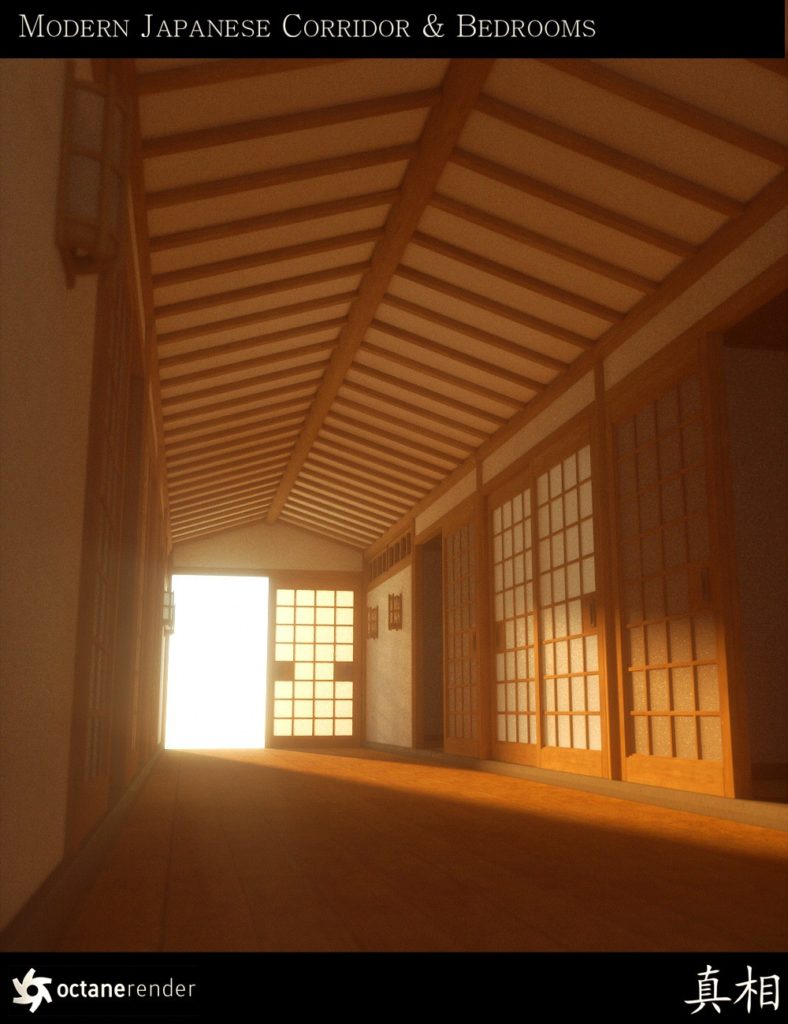 Japanese Corridor and Bedrooms Environment_DAZ3D下载站