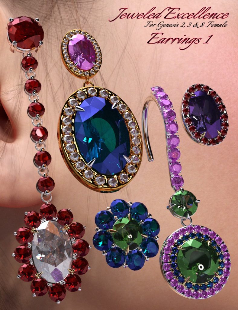 Jeweled Excellence Earrings 1 for Genesis 2, 3 and 8 Female(s)_DAZ3DDL