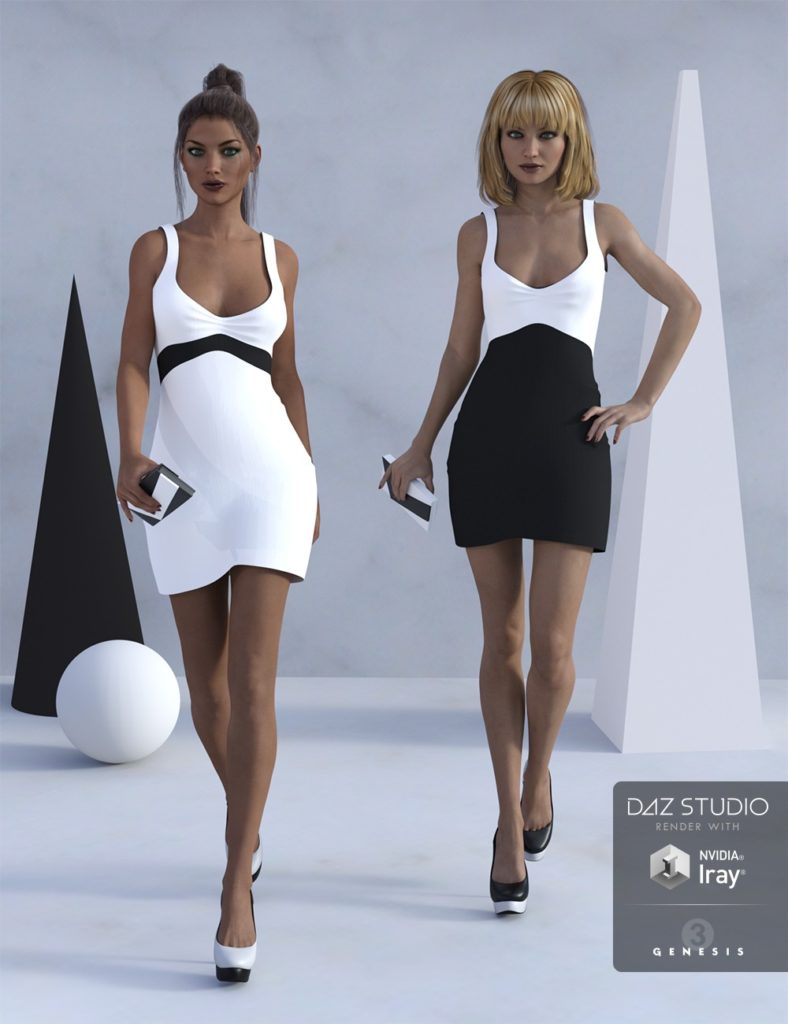 Little Black and White Dress for Genesis 3 Female(s)_DAZ3DDL