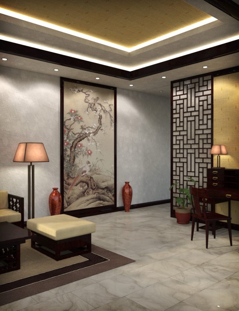 Modern Chinese Living Room_DAZ3D下载站