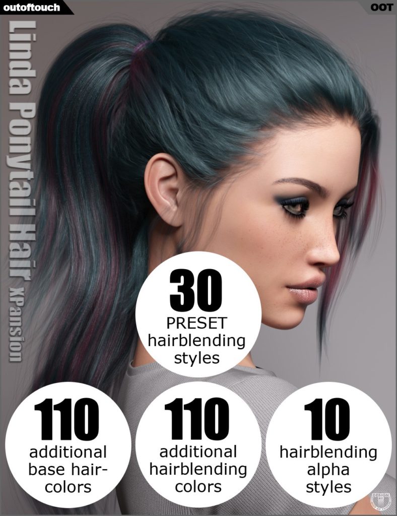 OOT Hairblending 2.0 Texture XPansion for Linda Ponytail Hair_DAZ3D下载站