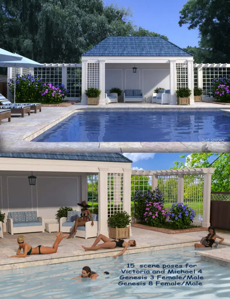 Pool Scene & Pool Scene Poses for Poser and DAZ Studio_DAZ3DDL