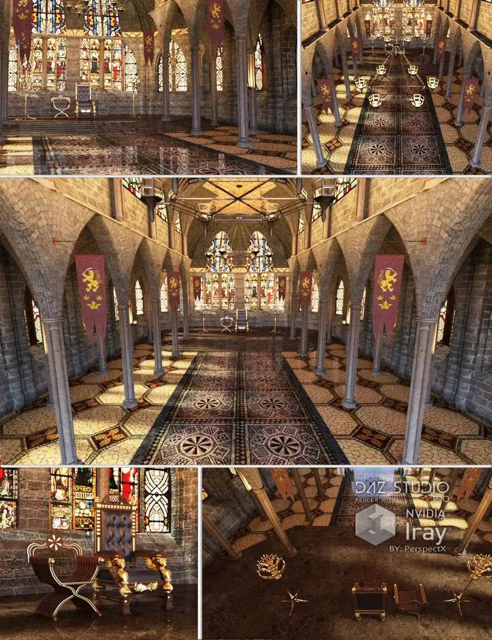 Royal Hall with Royal Chairs_DAZ3D下载站