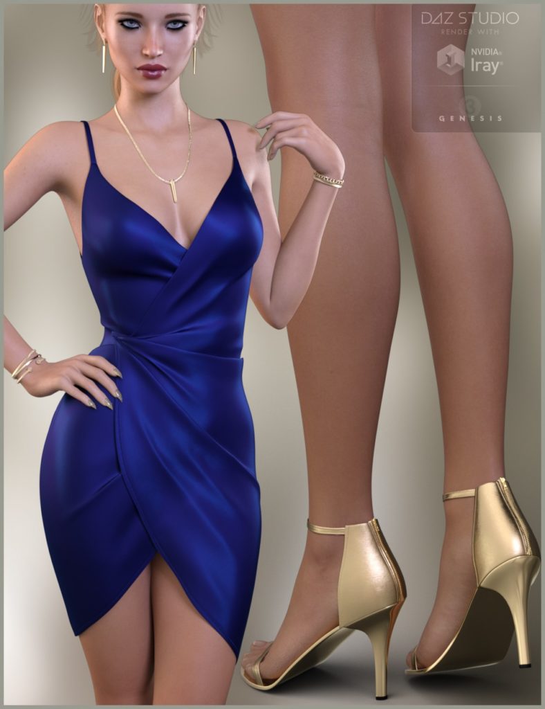 Silk Wrap Dress Outfit for Genesis 3 Female(s)_DAZ3D下载站