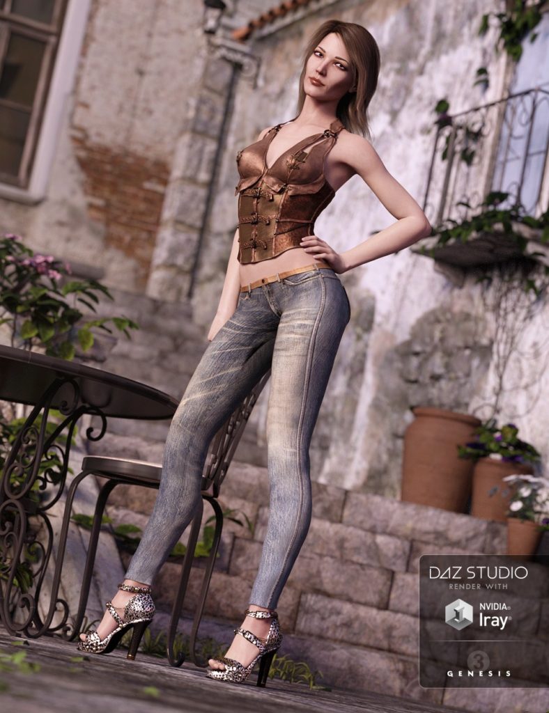 Skinny Jeans and Corset Outfit for Genesis 3 Female(s)_DAZ3D下载站