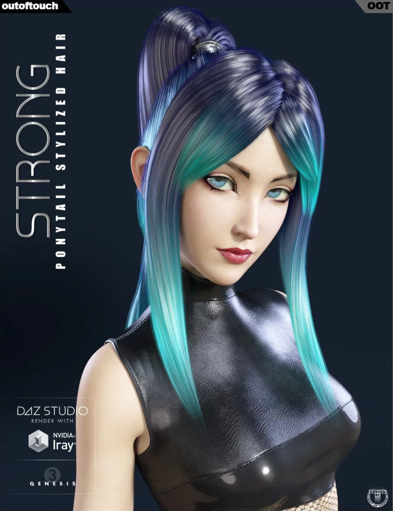 Strong Ponytail Stylized Hair for Genesis 3 Female(s)_DAZ3DDL