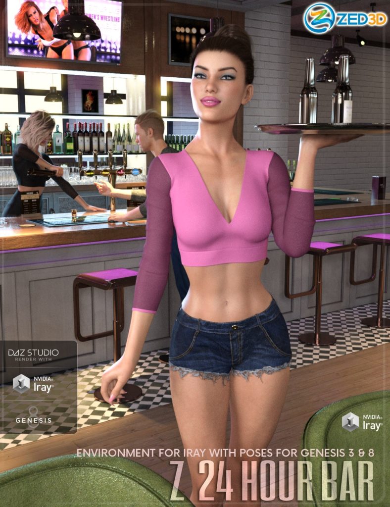 Z 24 Hour Bar – Environment with Poses for Genesis 3 and 8_DAZ3DDL