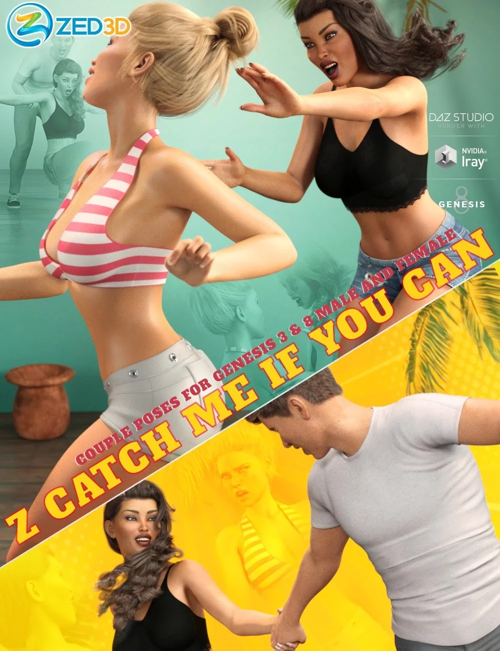Z Catch Me If You Can Couple Poses for Genesis 3 and 8_DAZ3D下载站