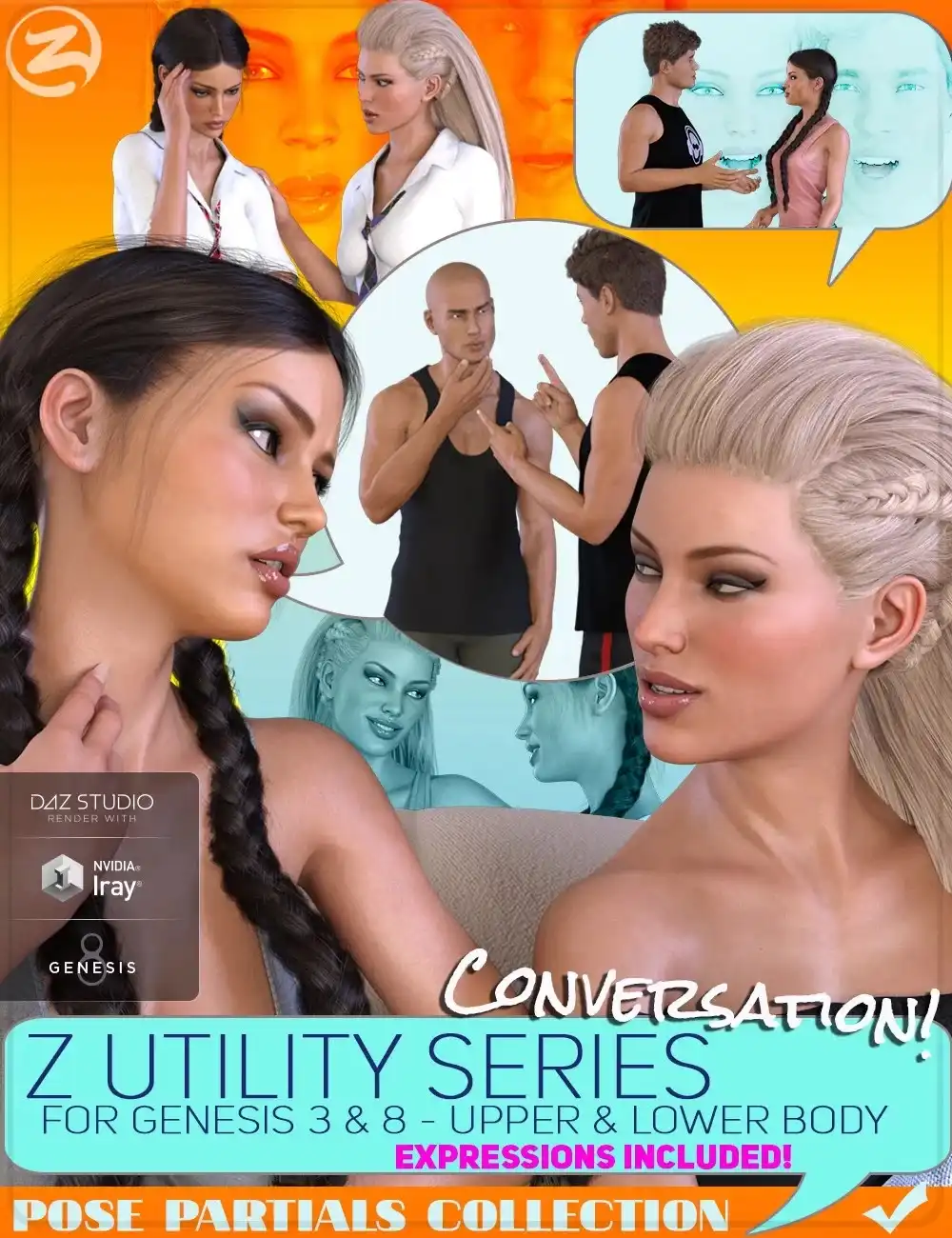 Z Utility Series: Conversation – Poses, Partials and Expressions for Genesis 3 & 8_DAZ3D下载站
