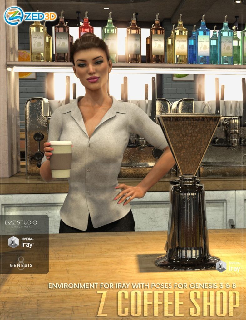 Z Coffee Shop Environment with Poses for Genesis 3 and 8_DAZ3D下载站