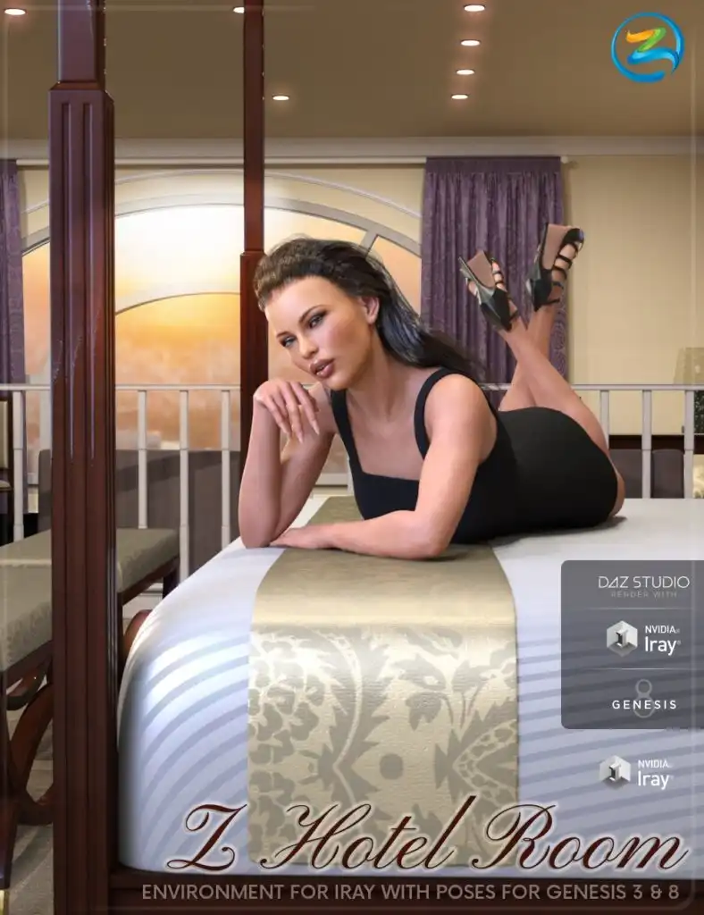 Z Hotel Room – Environment with Poses for Genesis 3 and 8_DAZ3DDL