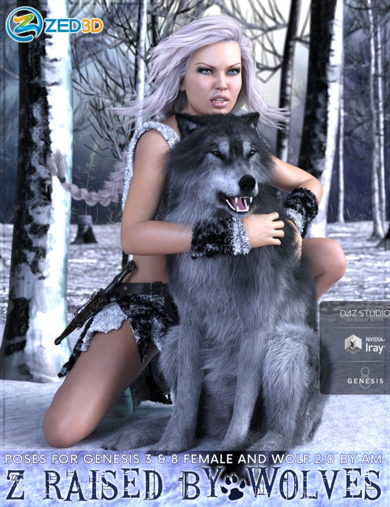 Z Raised By Wolves Poses for Genesis 3 and 8 Female and Wolf 2.0_DAZ3D下载站