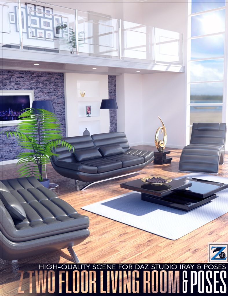 Z Two Floor Living Room and Poses_DAZ3D下载站