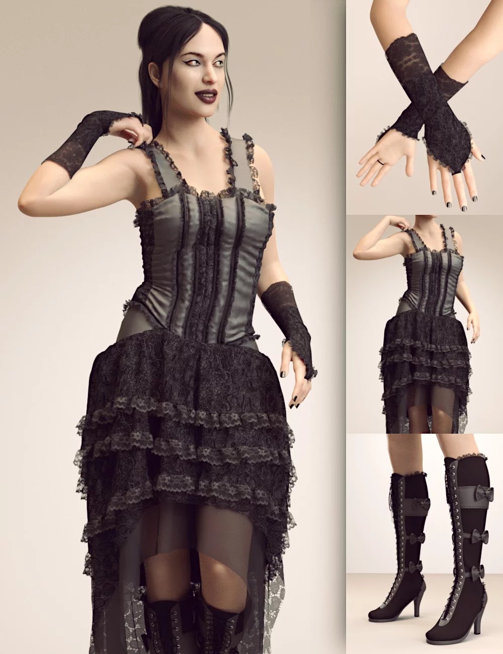 dForce Victorian Goth Outfit for Genesis 8 Female(s)_DAZ3D下载站