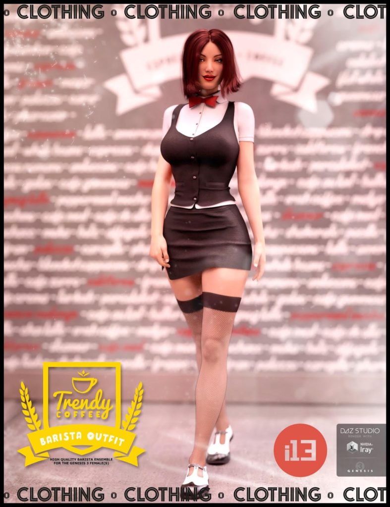 i13 Trendy Coffee Shop Barista Outfit for the Genesis 3 Female(s)_DAZ3D下载站