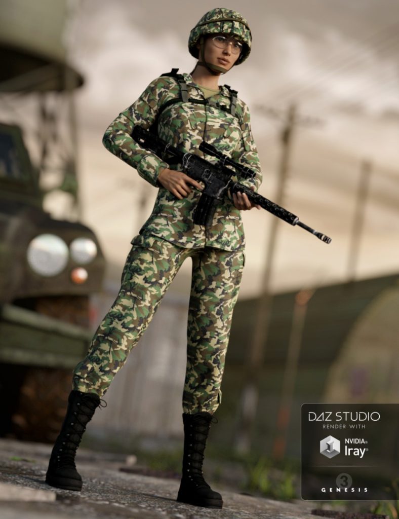 Army Uniform for Genesis 3 Female(s) and Genesis 2 Female(s)_DAZ3D下载站