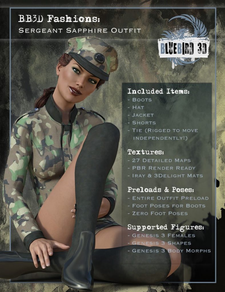BB3D Fashions: Sergeant Sapphire for Genesis 3 Female(s)_DAZ3DDL