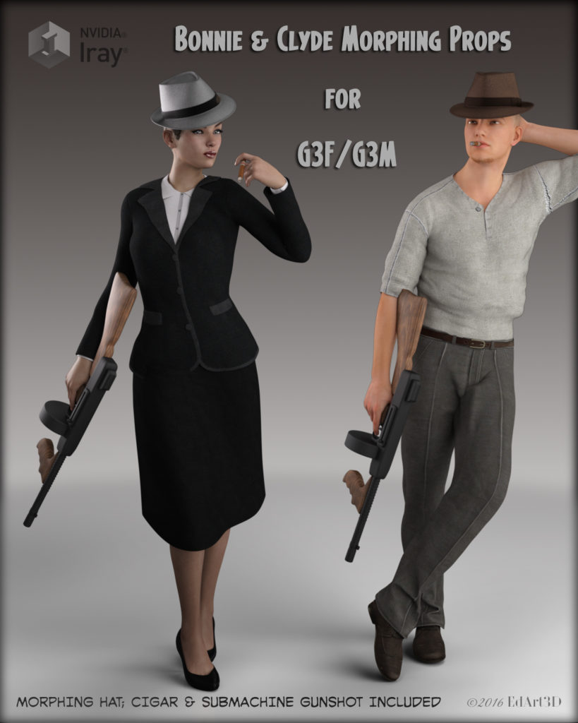 Bonnie And Clyde Morphing Props for G3F/G3M_DAZ3D下载站