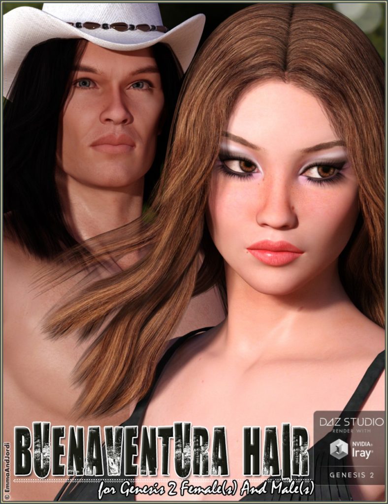 Buenaventura Hair For Genesis 2 Female(s) and Male(s)_DAZ3D下载站