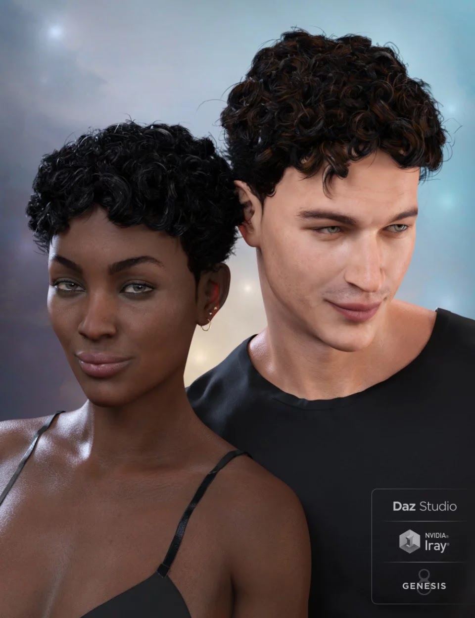 Curly Top Hair for Genesis 3 and 8_DAZ3D下载站