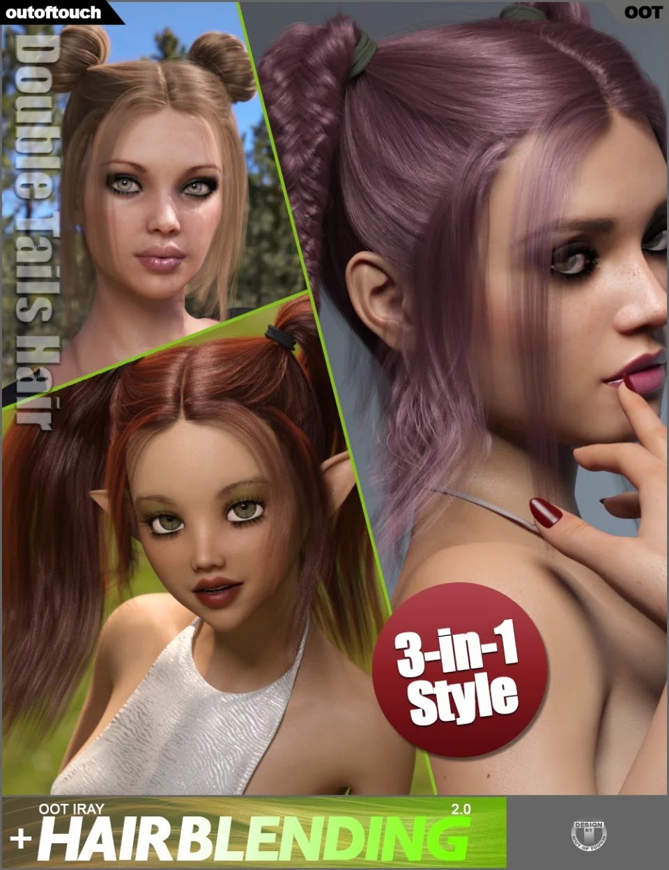Double Tails Hair for Genesis 3 and 8 Female(s)_DAZ3D下载站