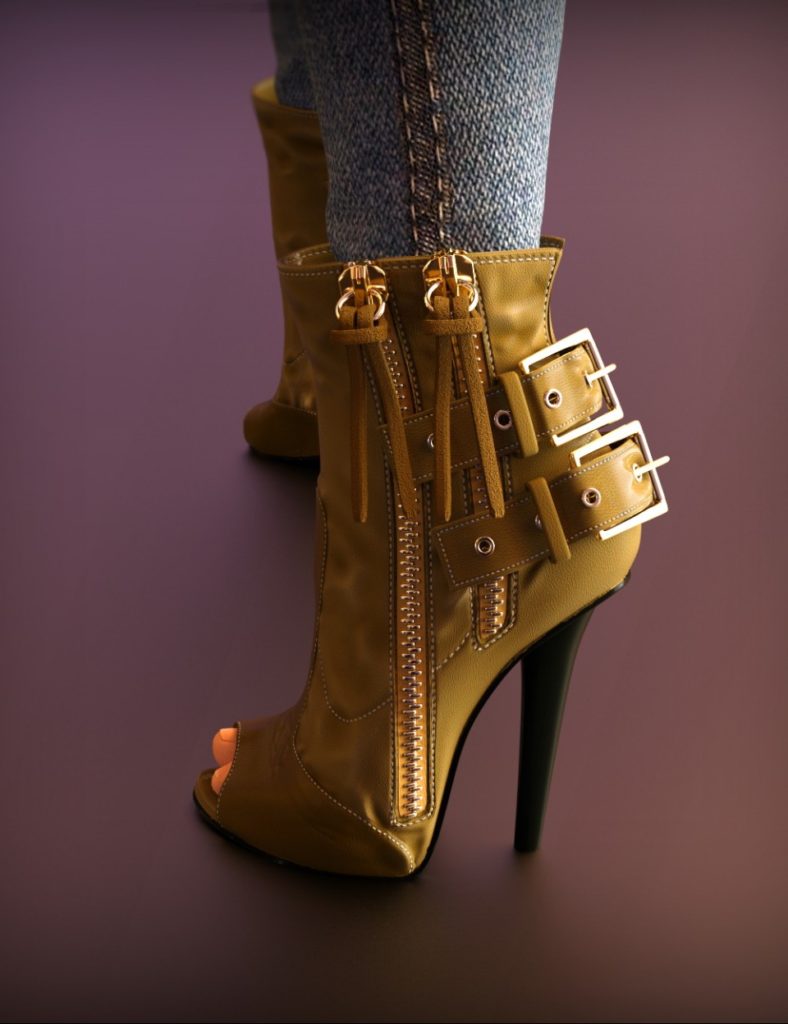 Double Zipper Buckle Boots for Genesis 3 Female(s)_DAZ3D下载站