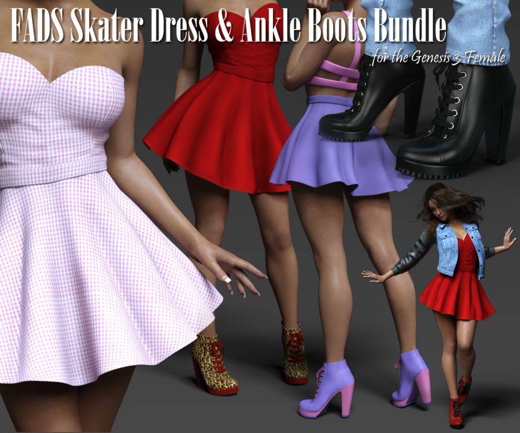 Fads Skater Dress & Ankle Boots G3F Bundle_DAZ3D下载站