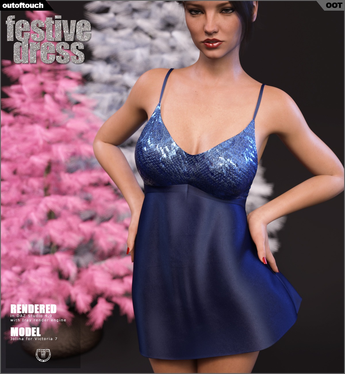 Festive Dress for Genesis 3 Female(s)_DAZ3D下载站