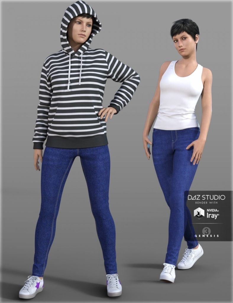 Hoodie & Skinny Jeans Outfit for Genesis 3 Female(s)_DAZ3D下载站