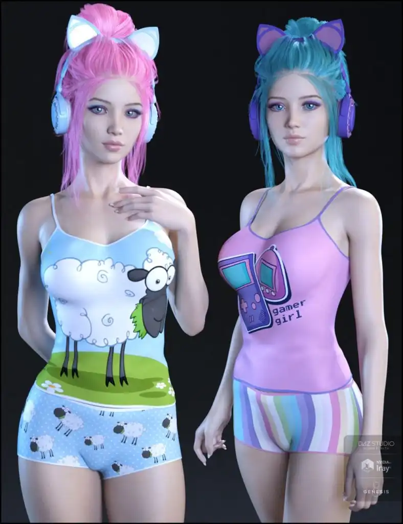 Kawaii Textures for Gamer Girl PJs and Accessories_DAZ3DDL
