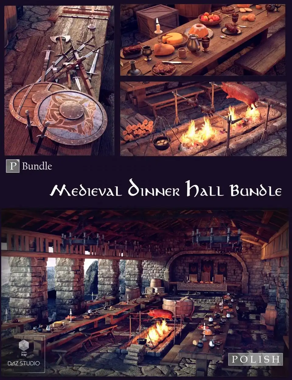Medieval Dinner Hall Bundle_DAZ3D下载站