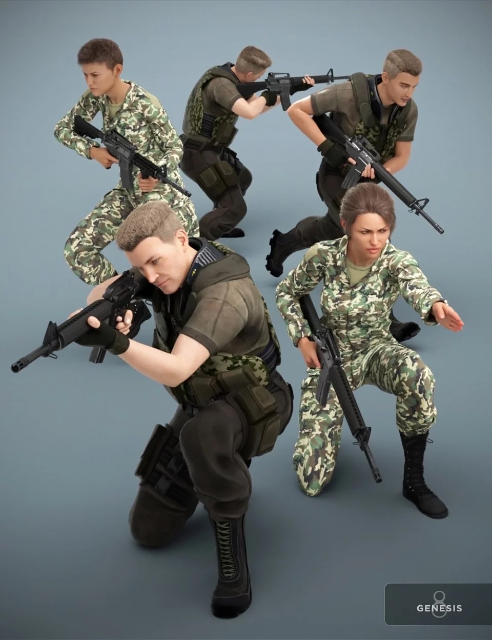 Military Action Poses for Genesis 8_DAZ3DDL