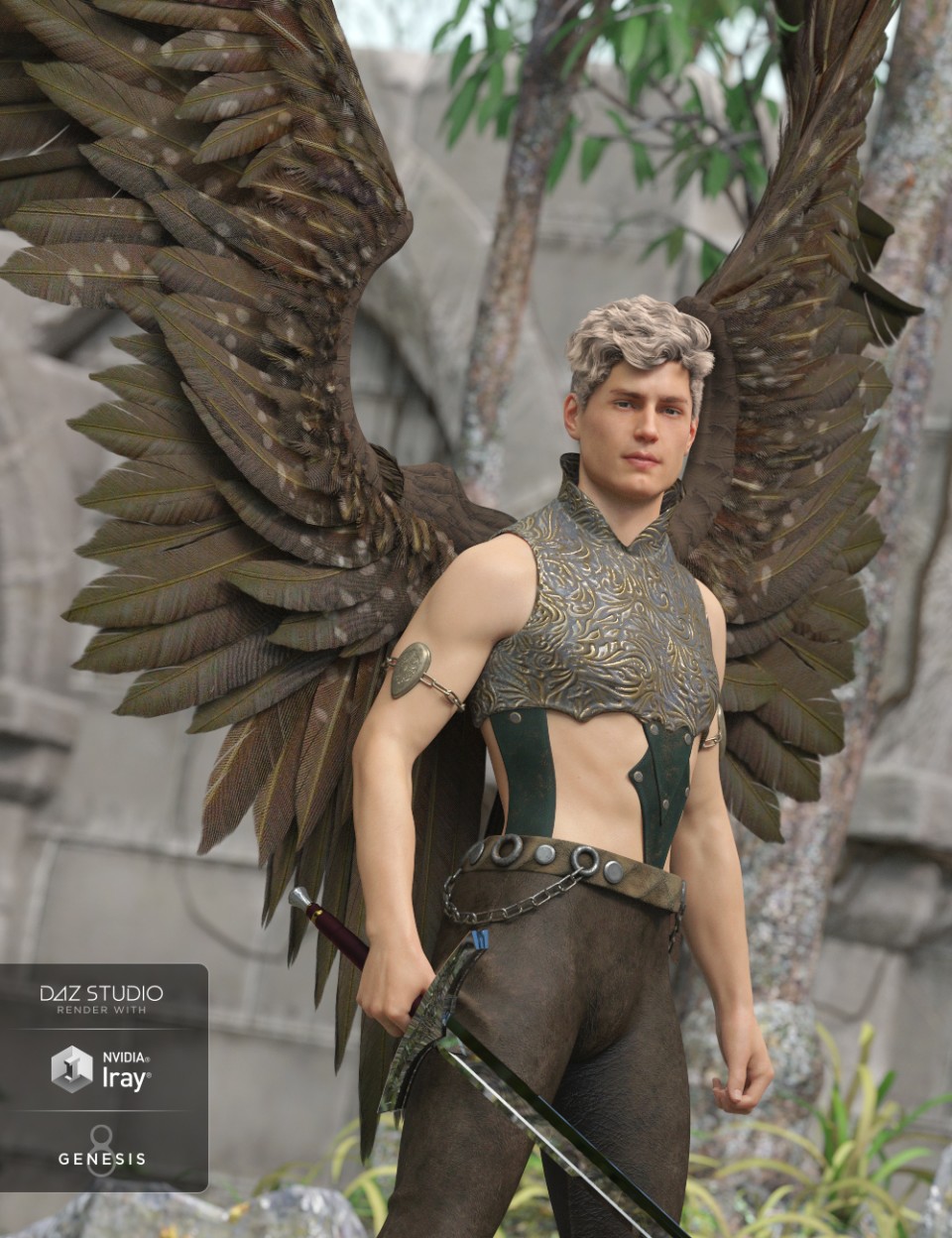 Morning Star Wings for Genesis 3 and Genesis 8 Male(s)_DAZ3D下载站